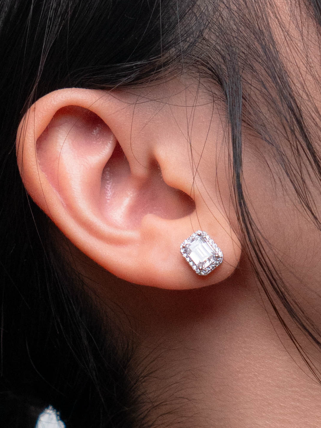 Alina Emerald-Cut Halo Diamond Earrings