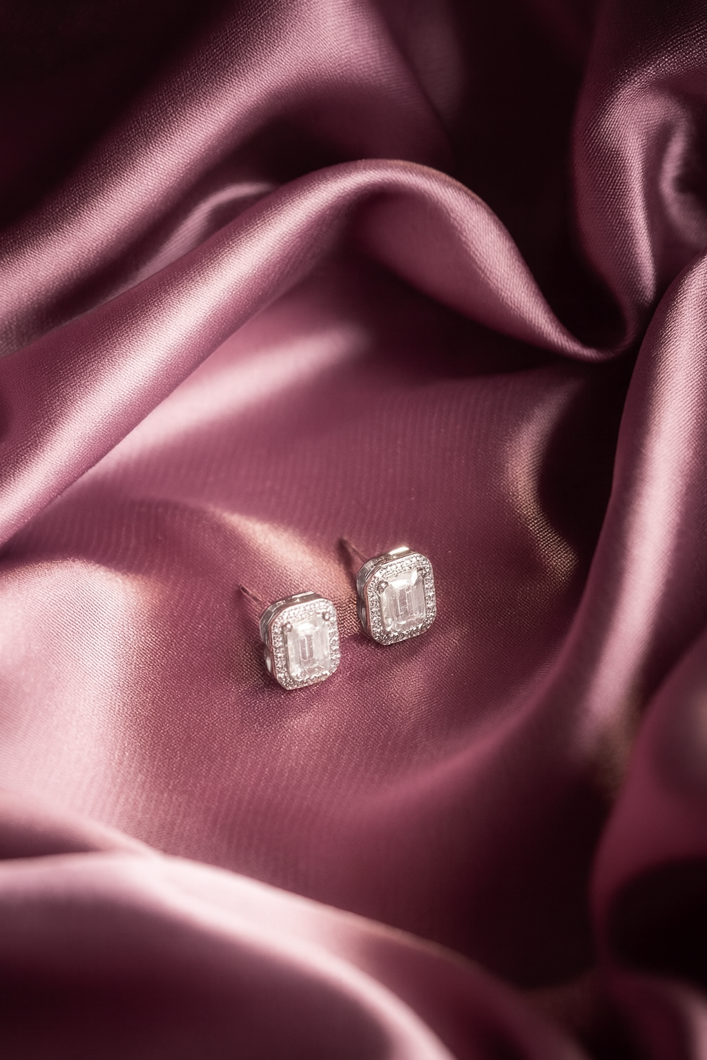 Alina Emerald-Cut Halo Diamond Earrings