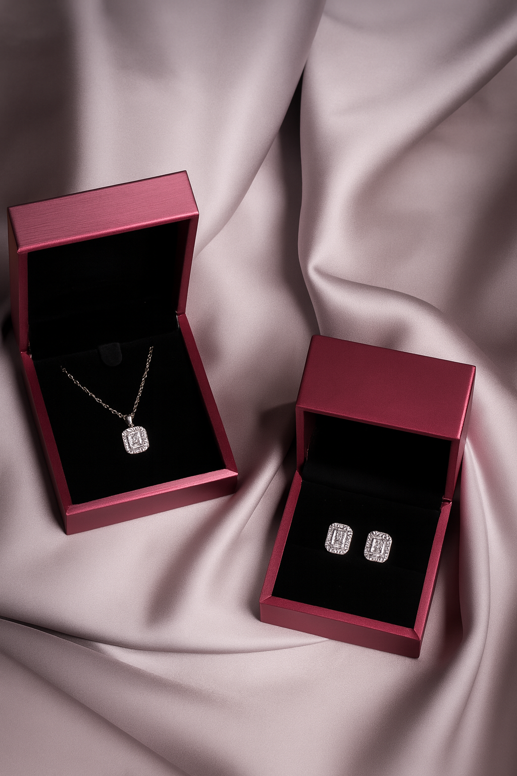 Alina Emerald-Cut Halo Diamond Earrings