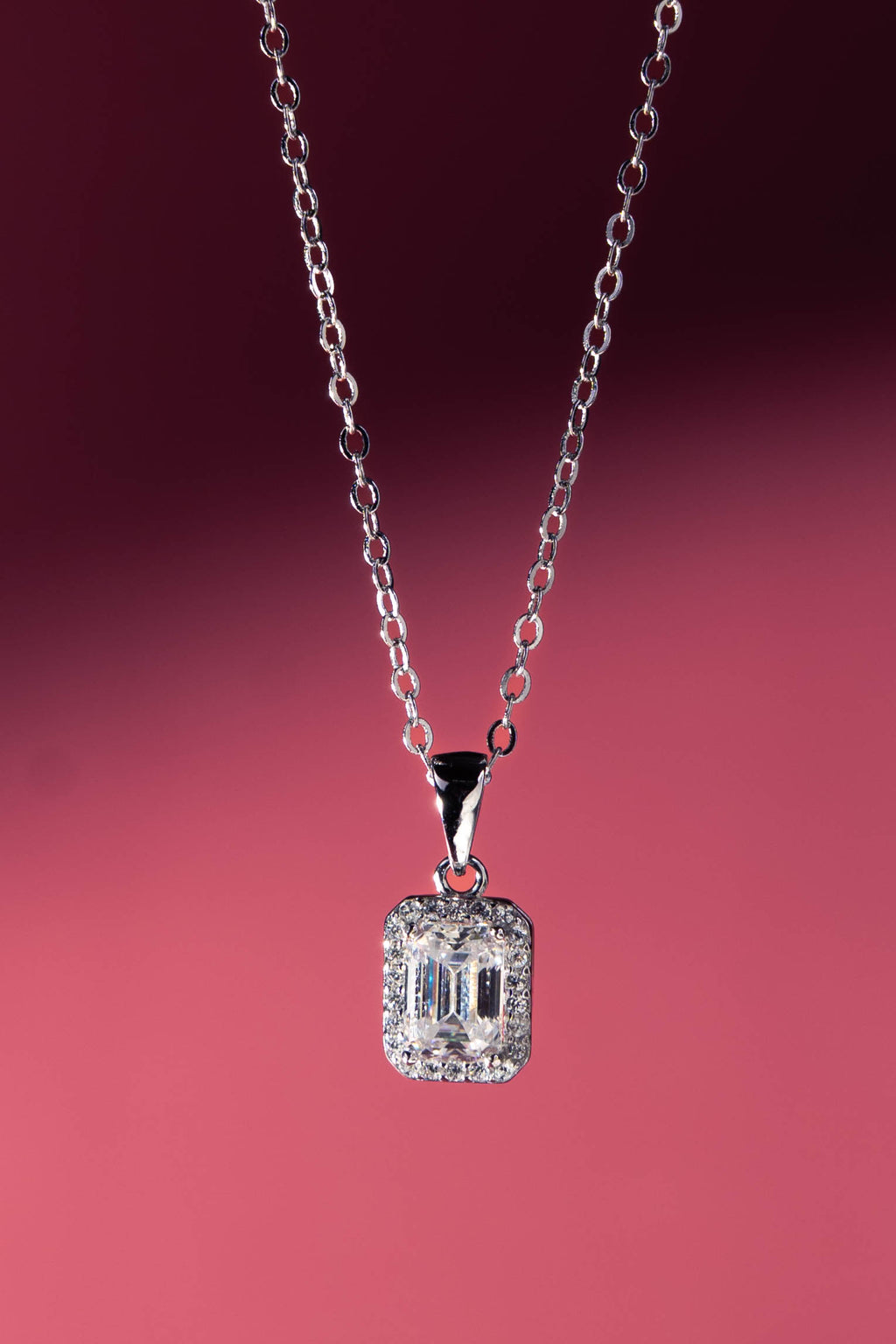 Alina Emerald-Cut Halo Diamond Pendant Necklace