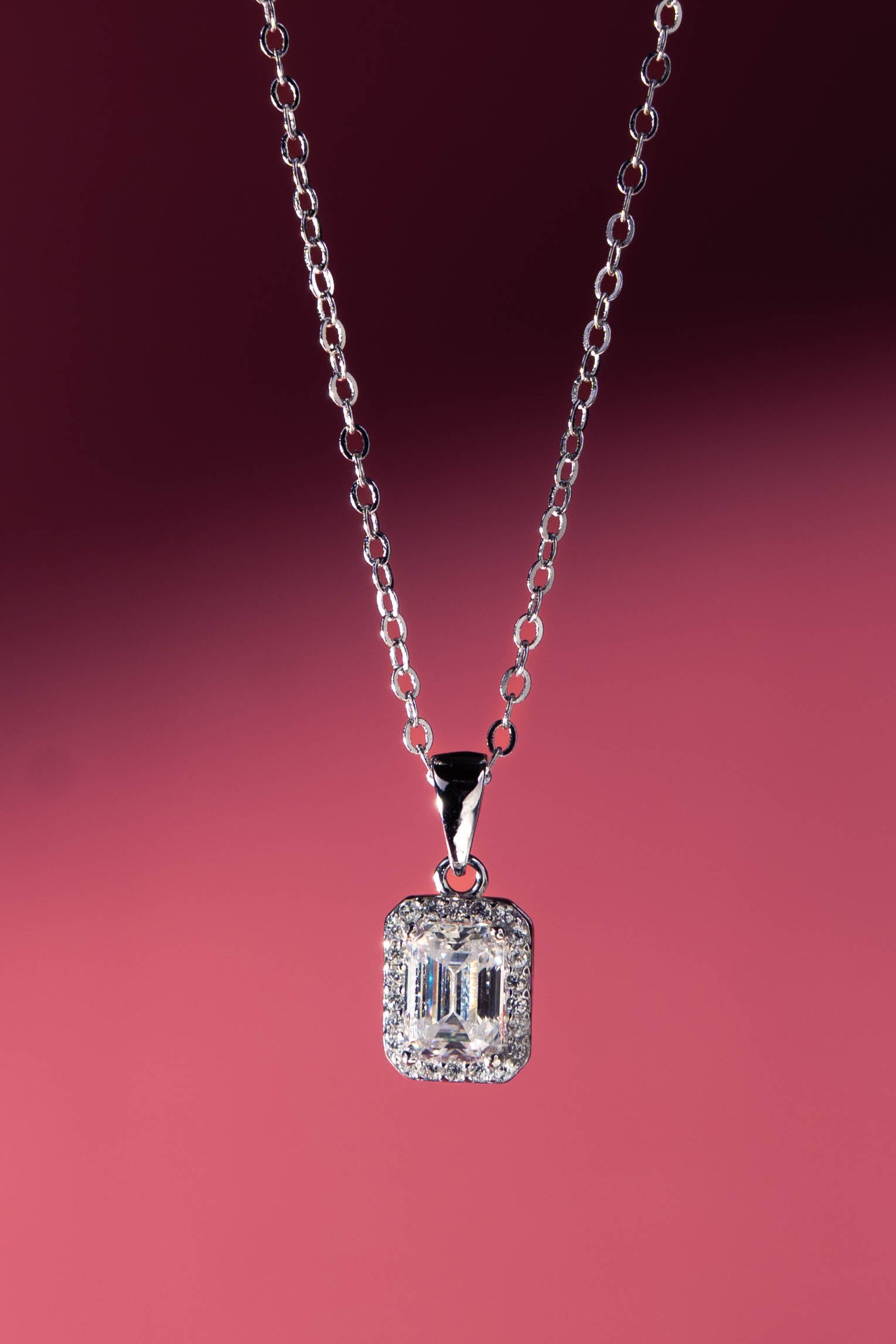 Alina Emerald-Cut Halo Diamond Pendant Necklace